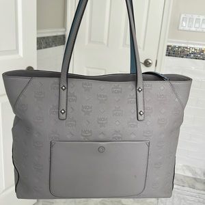MCM zippered leather tote gray
